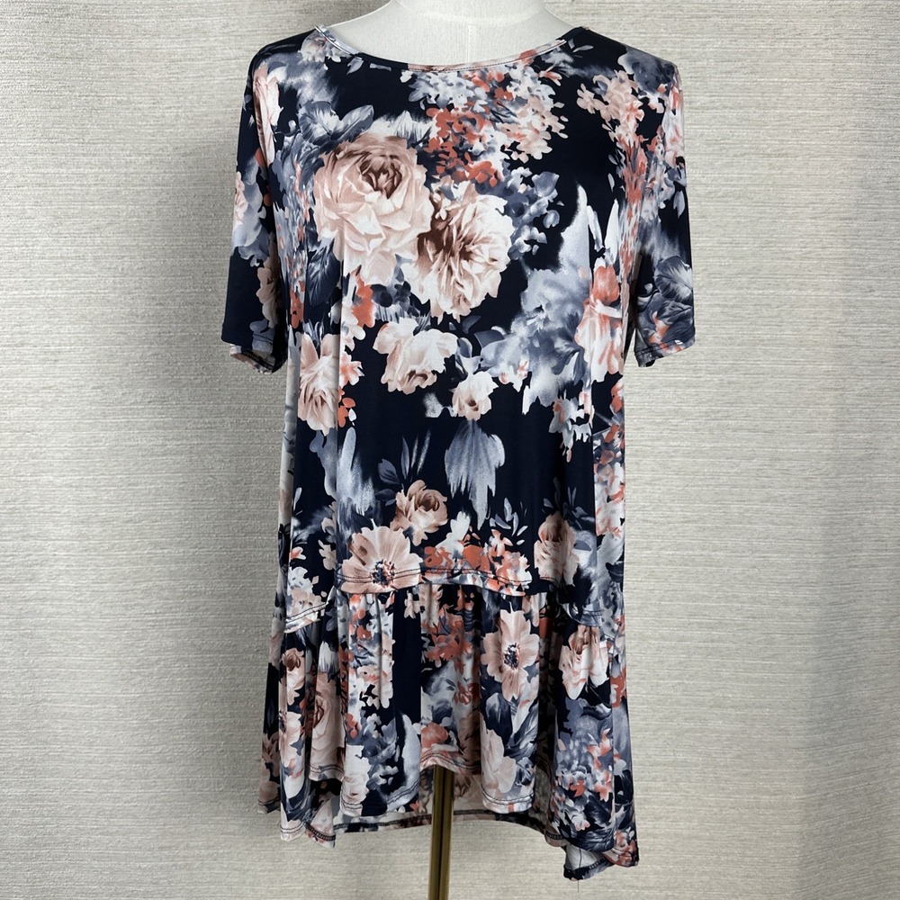 Floral Babydoll Tunic Top Soft Stretch Romantic Cottagecore Boho Flowy Blouse